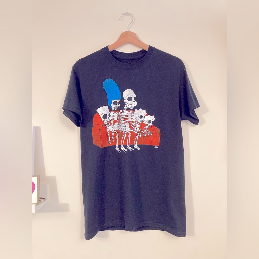 Simpsons Skeleton Black Short Sleeve Tee Halloween Tree House of Horror Size S